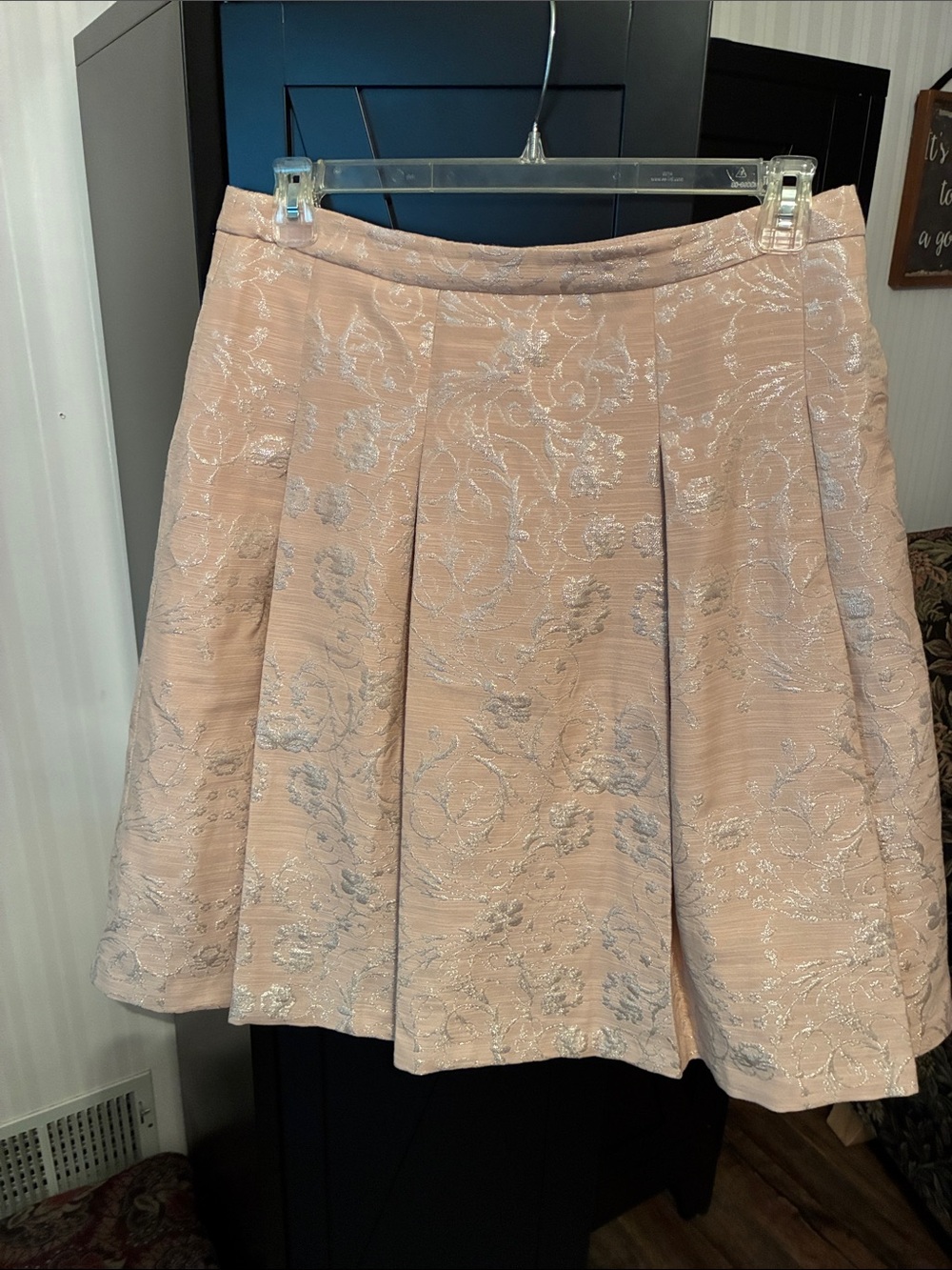 Eva Mendes New York & Company Blush Pink Floral Jacquard Skater Skirt